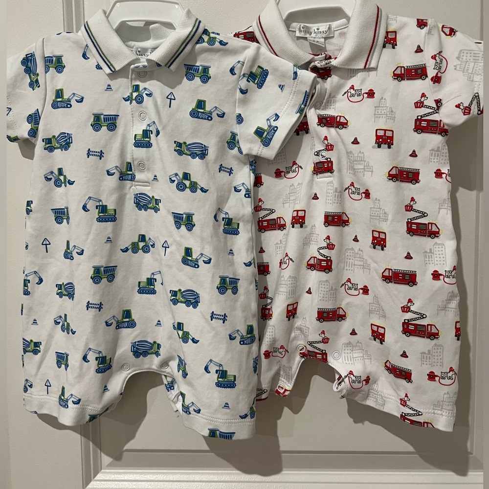 Kissy kissy baby shortie digger trucks and firefighter print